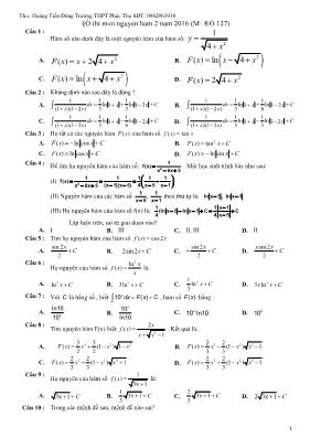 Đề thi môn Nguyên hàm 2 - Mã đề 127